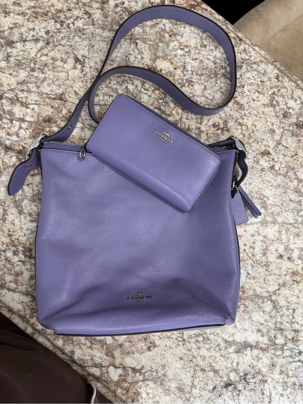Coach Lavender Purple Leather Shoulder Bag with Matching Wallet
